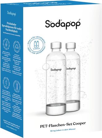 ПЕТ пляшки Sodapop Cooper, змінні пляшки ексклюзивно виробник газованої води Cooper, без BPA, 2 шт. 850 мл