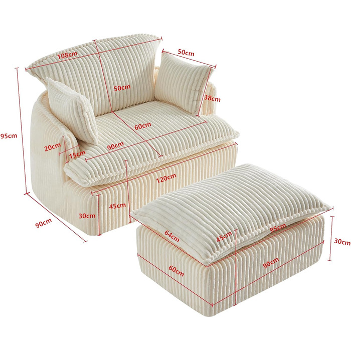 Звичайний розкладний компресійний диван-крісло, одномісний диван з підставкою для ніг, м&39який та зручний пеленальний диван, диван з подушками для підлокітників (бежевий)