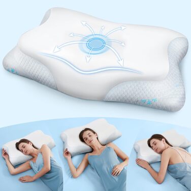 Подушка з піни з ефектом пам&39яті - подушка для шиї 2-в-1, подушка для сну на боці, комфортна подушка з в&39язкопружною піною для сну на боці, спині та животі, біла 65x40x12 см