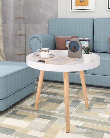 Невеликий круглий бічний столик, журнальний столик, підставка для рослин, тумбочка, масив дерева, скандинавський дизайн, білий, 50 x 44 см (діаметр x висота), TS143ws