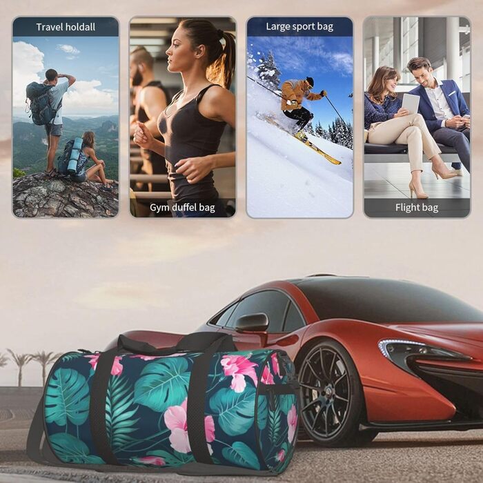 Гавайська дорожня сумка з рожевою квіткою, кругла форма, великий об'єм, легка та міцна, ідеальний подарунок для піших прогулянок, відпустки, ділових поїздок та іншого, Гавайська рожева квітка, універсальний розмір