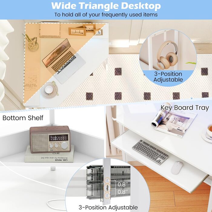 Комп&39ютерний стіл FANTASK L-подібної форми зі світлодіодним підсвічуванням, кутовий стіл з підставкою для клавіатури та монітора, компактний стіл для дому та офісу (білий)