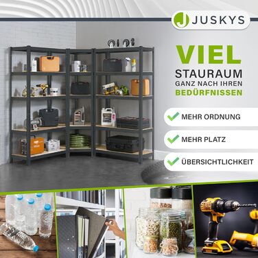 Секційна металева стелажна система Juskys Basic - 1 кутова полиця та 2 полиці для зберігання - 15 полиць з МДФ - 2625 кг - Міцний стелаж, полиця для зберігання, полиця для підвалу - сірий, 3-