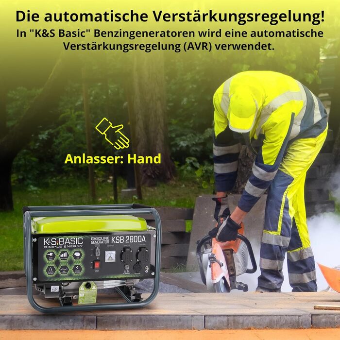 Бензиновий генератор KSB 2800A з алюмінію, 6,5 к.с. - 4-тактний бензиновий двигун з автоматичним регулятором напруги, 230 В (AVR), 2800 Вт, 16 А, для дому та відпочинку