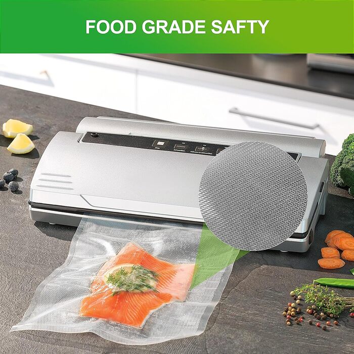 Тринтіонні вакуумні пакети, 200 пакетів 20x30 см вакуумні пакети для всіх вакуумних упаковок і вакуумного пакувальника харчових продуктів, екстрагований дизайн упаковки, киплячі пакети для заморожування Sous Vide, тиснені повітряні канавки