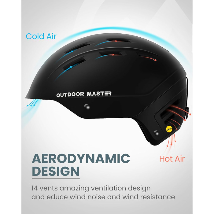 Лижний шолом OutdoorMaster MIPS - Шолом Kelvin II MIPS для сноуборду, чоловічий, жіночий та молодіжний, матовий чорний, розмір M