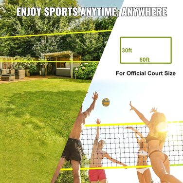 Комплект волейбольної сітки VEVOR з регульованою висотою, Портативний, для вулиці (з м'ячем та сумкою для перенесення), для саду, пляжу та газону