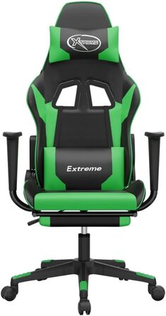 Геймерське крісло, офісне крісло, з підставкою для ніг, чорно-зелене, штучна шкіра