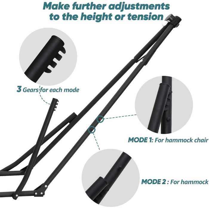 Гамак і підвісне крісло Anyoo зі складним каркасом, портативний набір каркасів гамака для відкритого/внутрішнього саду, патіо, кемпінгової палуби, чорного та темно-сірого