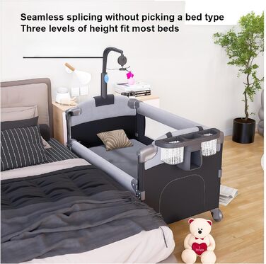 Дитяче дорожнє ліжечко Pack and Play, складна та трансформована дитяча колиска, регульована дитяча колиска, приліжкове ліжечко для малюків з москітною сіткою (сірий колір з сіткою) 6602 сірий з розкішною москітною сіткою