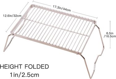 Складаний кемпінговий гриль REDCAMP, решітка для гриля на відкритому повітрі для пляжного гриля, легка портативна решітка для гриля з нержавіючої сталі для пікніків, походів, кемпінгу, барбекю на відкритому повітрі, задніх дворів, виживання, 44x32 см сіро