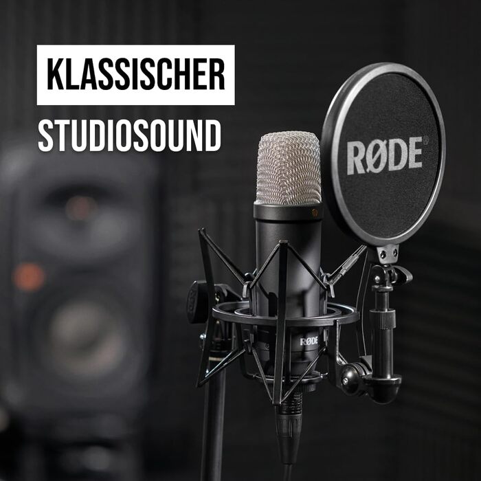 Конденсаторний мікрофон з великою діафрагмою RØDE NT1 Signature Series (з шокмаунтом, поп-фільтром та XLR-кабелем) для музичного виробництва, вокалу, стрімінгу та подкастингу, чорний