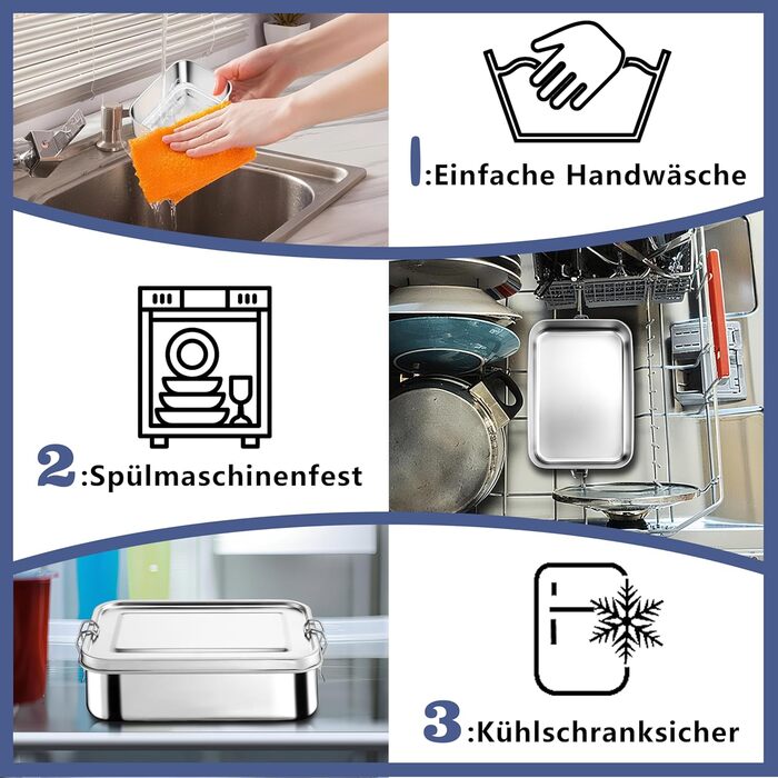 Ланчбокс Homikit з роздільниками, 1400 мл, нержавіюча сталь. Бенто-бокс для дітей та дорослих, герметичний металевий контейнер з ущільнювачем для школи, офісу, пікніка. Можна мити в посудомийній машині.