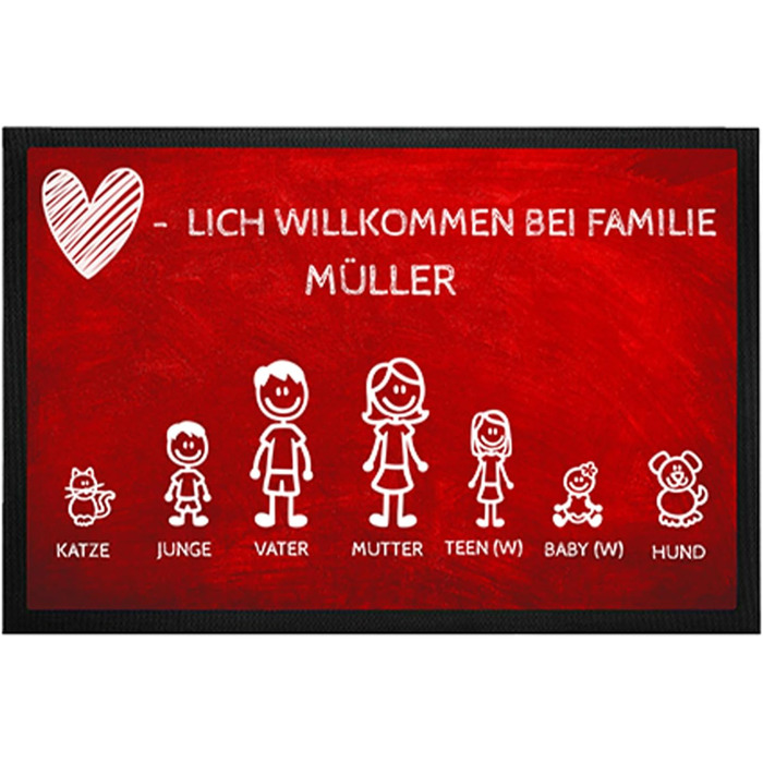 Персоналізований килимок для родини та собаки 60x40 см з іменем, сімейними фігурками та мотивом собаки нековзний, легко чиститься для вхідних дверей, подарунок на новосілля 40 x 60 см (прямокутний)
