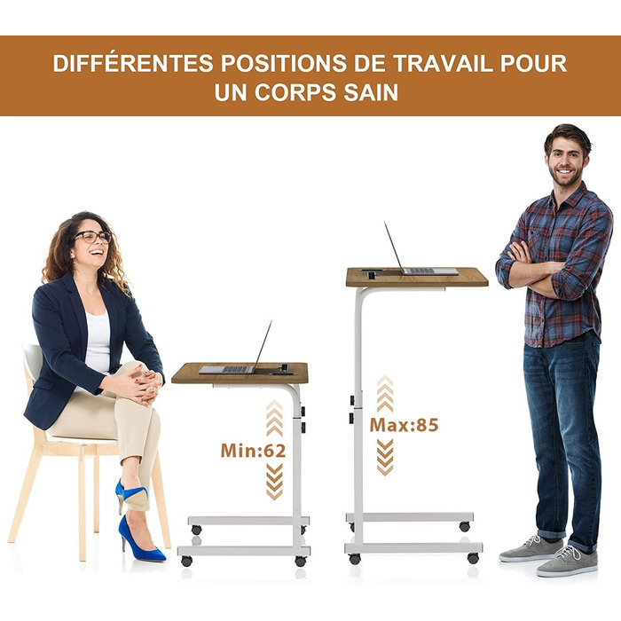 Стіл для ноутбука 60x40 см, стіл з регульованою висотою, комп&39ютерний стіл, мобільний стіл для ноутбука з поворотними колесами, слотом для карток та підставкою для чашок для спальні, офісу (колір дерева)