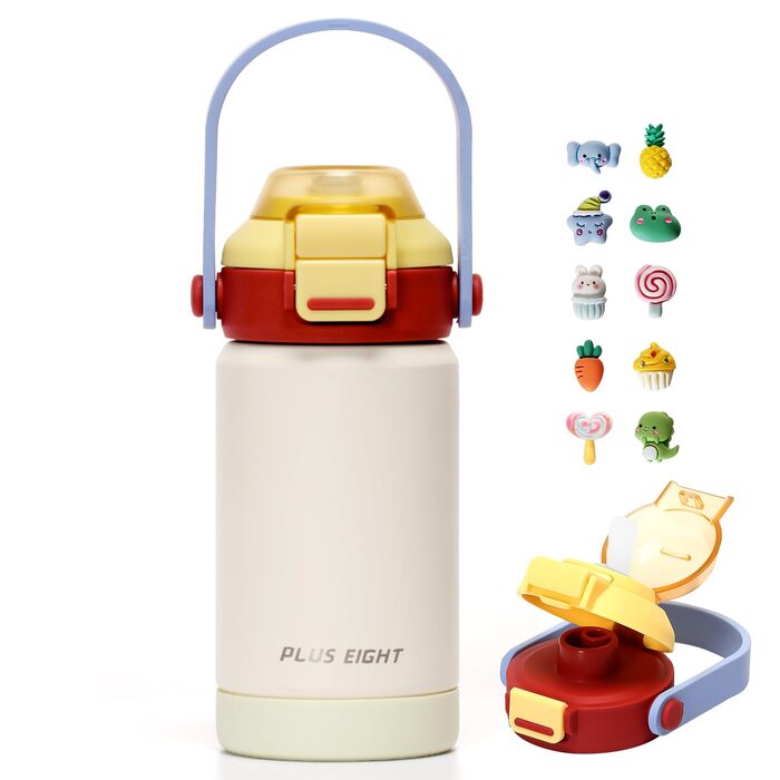 Дитяча ізольована пляшка для води об&39ємом 350 мл із трубочкою, вакуумний стаканчик з подвійними стінками без бісфенолу А, нержавіюча сталь 18/8, герметичні дитячі чашки з трубочкою для школи, подорожей, хлопчиків та дівчаток (бежевий)