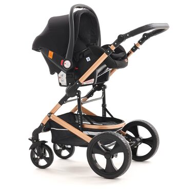 Дитяча коляска Pixini Kalani 3в1, вкл. люльку, автокрісло, пеленальний мішок, підсклянник, дощовик (золото/чорний), золото-чорний