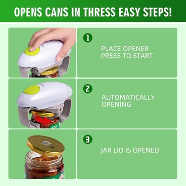 Електричний відкривач для банок YUET, кухонні гаджети, міцний, автоматичний відкривач для нових герметичних банок, відкривач для банок без рук з меншими зусиллями для відкриття - білий