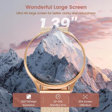 Жіночий смарт-годинник із функцією телефону, круглий смарт-годинник 1,39 дюйма з SpO2, 24-годинним монітором серцевого ритму, монітором артеріального тиску, монітором сну, фітнес-трекером із понад 120 спортивними режимами та крокоміром для iOS та Android 