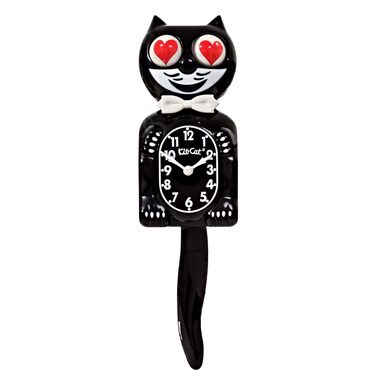 Настінний годинник Kit Cat Klock Класичний чорний з очима-серцями іконічний годинник-кіт з рухомим хвостом та очима, на батарейках, для сучасного декору дому