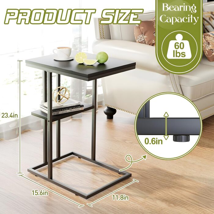 С-подібний приставний столик, приставний столик до дивана, журнальний столик, маленький столик, столик до дивана, тумбочка для ліжка, бічний столик, приставний столик до дивана, маленький столик для ноутбука, столик до дивана, дерев&39яне оздоблення, чорн