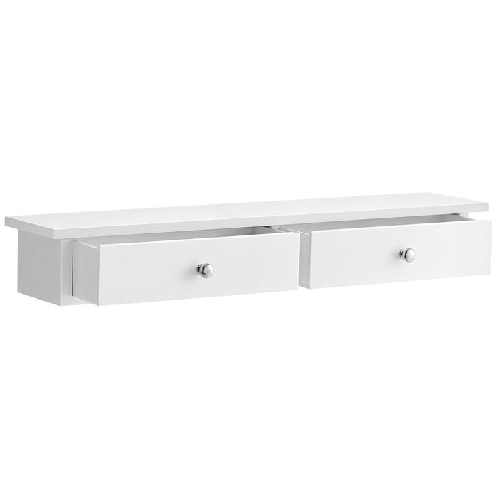 Настінна полиця SONGMICS, плаваюча полиця з 2 шухлядами, вантажопідйомність до 15 кг, 15 x 65 x 10 см, для коридору, вітальні, офісу, легке складання, компактна, сучасна, біла LWS65WT