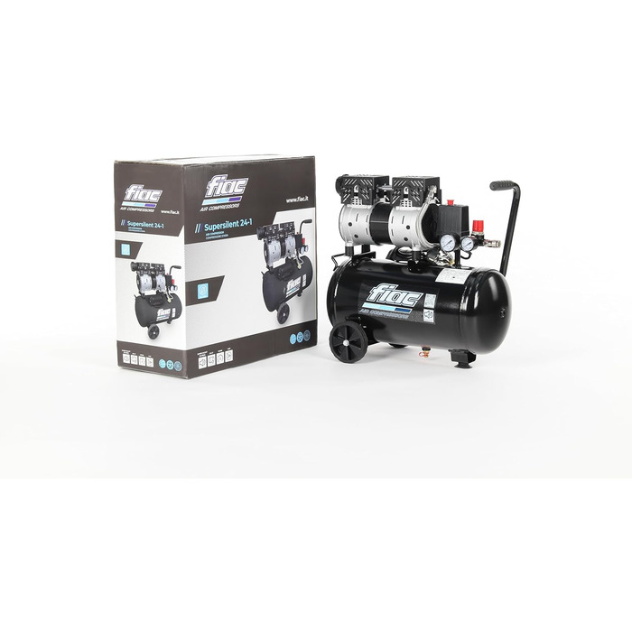 Малошумний мобільний повітряний компресор FIAC SUPERSILENT 24, безмасляний, максимальний тиск 8 бар, 1 к.с., 24-літровий бак, ріве