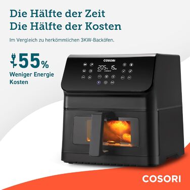 Фритюрниця COSORI Hot Air Fryer XXL 6.2 л з оновленою технологією Rapid Air, 55 енергозбереження, для 3-5 осіб, фритюрниця 12 в 1, 30 книг рецептів, один сенсорний крін, 1700 Вт 6.2 л Clear Blaze Grey