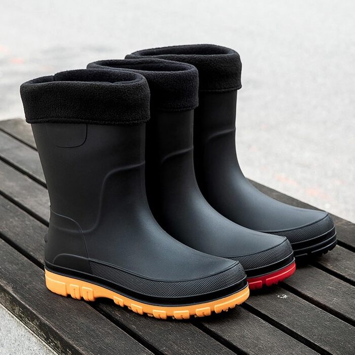 Гумові чоботи з флісовою підкладкою, водонепроникні гумові чоботи, утеплене садове взуття, нековзна підошва, до щиколотки, до литки, взуття для активного відпочинку на природі, для жінок, чоловіків, унісекс, дорослих, чорні, червона підошва, жовті, розмір