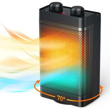 Енергозберігаючий вентилятор-обігрівач, 1500 Вт, 3 режими нагріву, керамічний електричний нагрівальний елемент, коливання 70, захист від перегріву та перекидання, тихий кімнатний обігрівач для використання в офісі, вітальні, спальні