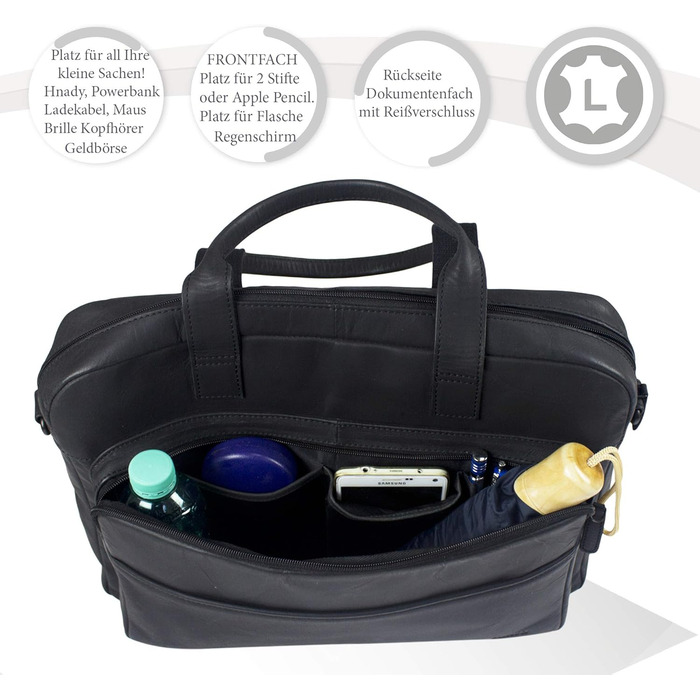 Сумка для ноутбука Sunsa 15 дюймів. Шкіряний діловий портфель. Чорна сумочка. Чоловіча сумка через плече у вінтажному стилі.