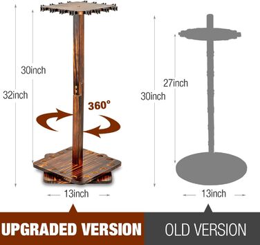 Тримач для вудок Ghosthorn для гаража, поворотний на 360 градусів, підлогова підставка до 16 вудок, дерев&39яний, органайзер для рибальського спорядження, подарунки для риболовлі для чоловіків та жінок, карбонізований
