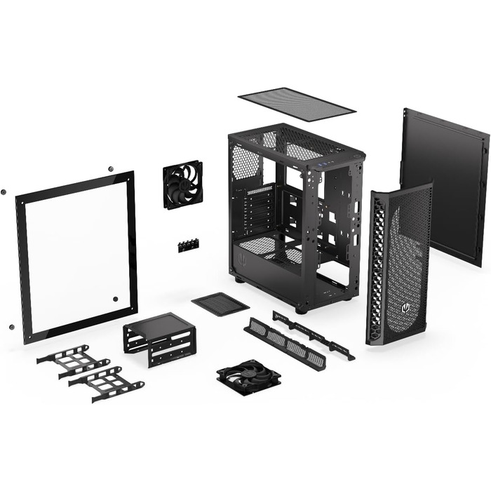 Корпус для ПК ATX, 2 вентилятори 120 мм у комплекті, бічна панель із загартованого скла, сітчаста передня панель, підтримка відеокарт до 325 мм, знімні пилові фільтри, EY2A004 Signum 300 Core (2 вентилятори 120 мм), 300 Core