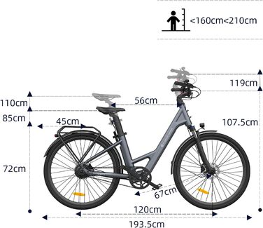 Електричний велосипед ADO E-Bike Air 28, педальний ремінний привід, 28 дюймів, 1 передача, задній двигун, акумулятор 345.00 Вт-год, ebike для жінок/чоловіків, безщітковий двигун 36 В 250 Вт, сірий