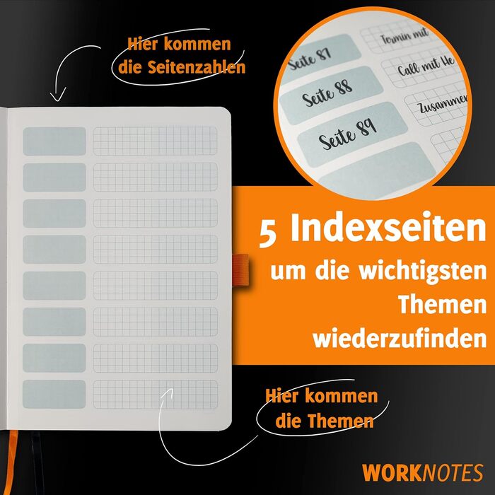 Зошит WORKNOTES у лінійку A4 - Зошит для творчих людей та діячів, 192 перфоровані сторінки, папір, стійкий до чорнил, 100 г/м, тверда обкладинка чорного кольору, включаючи петлю для ручки та кишеню для документів