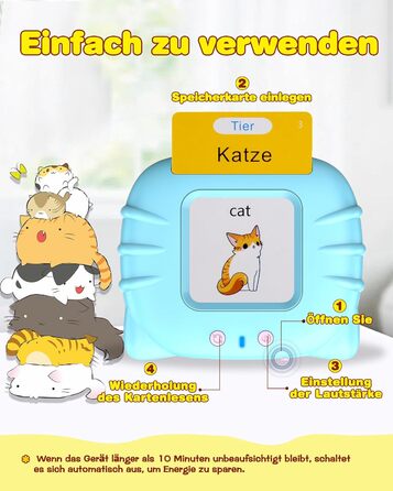 Говорячі флеш-картки, стандартна німецька мова - 255 аркушів, 510 слів, розмовні флеш-картки, розвиваючі іграшки для малюків 2-4 р