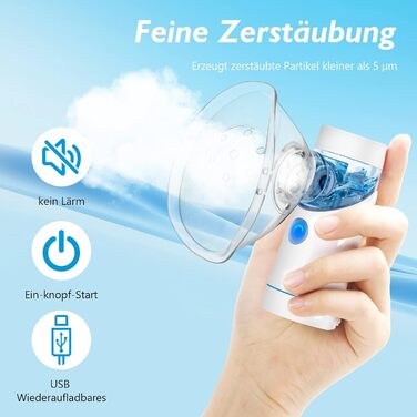 Набір портативних інгаляторів, безшумний інгалятор-небулайзер з мундштуком і маскою, ефективний при респіраторних захворюваннях, заряджається від USB, інгалятор для дітей і дорослих, білий