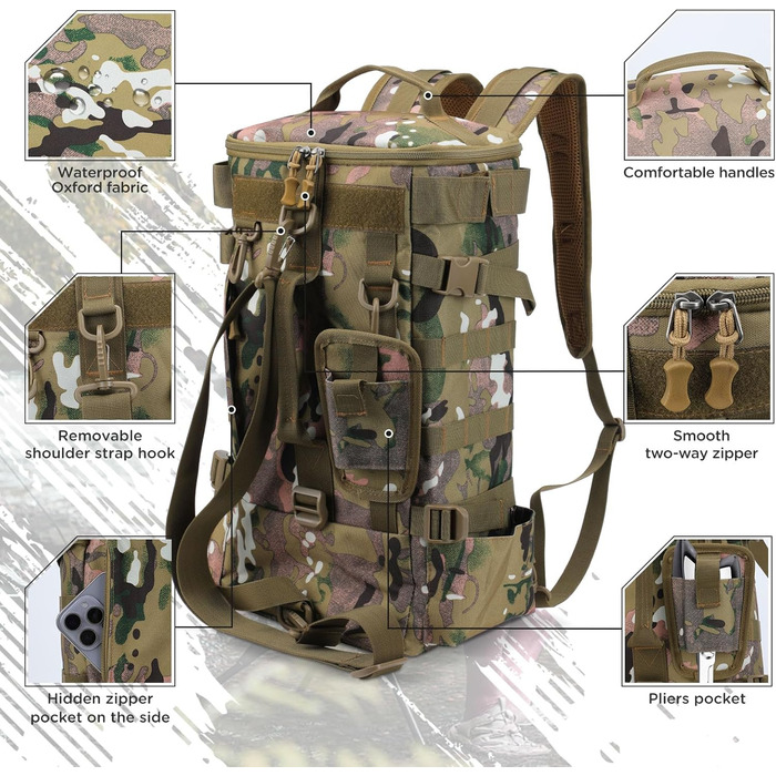 Рибальська сумка Aceshop, водонепроникний рюкзак для рибальських снастей Рюкзак для риболовлі Військова сумка через плече Тактичний туристичний рюкзак Сумка для рибальських снастей Багатофункціональний військовий рюкзак для риболовлі Походи в подорожі