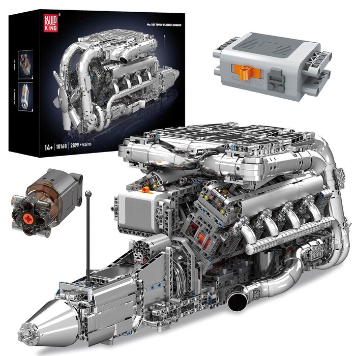 Двигун Mold King 10168 Technic V8, модель високотехнологічного двигуна з подвійним турбонаддувом на 2899 деталей, набір будівельни