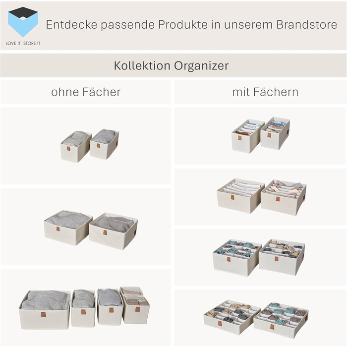 Набір кошиків для зберігання преміум-класу LOVE IT STORE IT з 5 предметів - Організатор для шафи з суміші льону та бавовни - Посилений картоном - Бежевий - 5 коробок 3 розмірів, натуральний