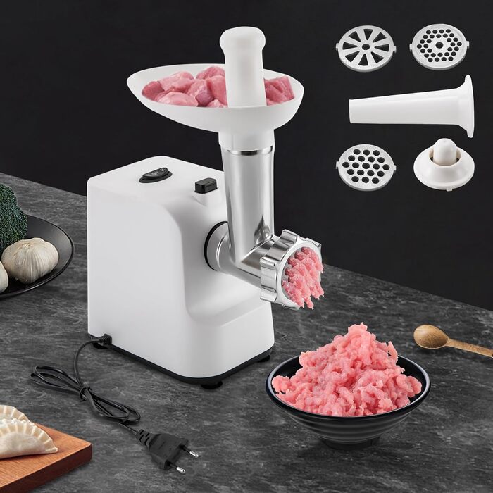 Електрична м'ясорубка з 3 перфорованими дисками з нержавіючої сталі, заглушкою, набором для кеббе, машиною для фаршу, машиною для
