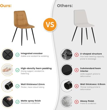 Обідні стільці EGGREE, комплект з 4 шт. , штучна шкіра, сучасний дизайн, м&39які, кухонні стільці, їдальня, вітальня, спальня, металеві ніжки, вантажопідйомність 150 кг, коричневий