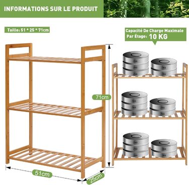 Полиця з 3 полицями, бамбукова полиця 51 x 25 x 71 см, полиця для зберігання з бамбука, як кухонна полиця, полиця для ванної кімнати, книжкова полиця, полиця для взуття, дерев&39яна полиця для ванної кімнати, кухні, вітальні, балкону