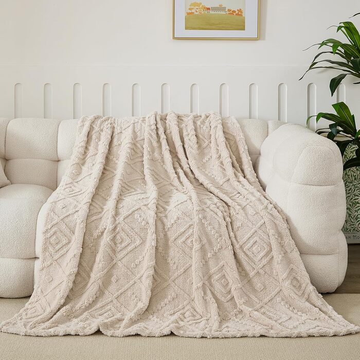 ПОСТІЛЬНА БІЛИЗНА WONGS Плюшева ковдра, Пухнаста, 150x200 см, Бежевий, Тепла флісова ковдра, М&39яка ковдра для дивана, Ковдра для ліжка, дивана, офісу, дівчаток, 150x200 см, Бежевий