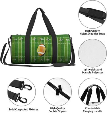 Дорожня сумка з принтом губ у чорно-білу смужку, кругла форма, великий об'єм, легка та міцна, ідеальний подарунок для походів, відпустки, ділових поїздок та іншого, з дизайном американського футбольного поля