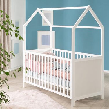 Ліжко roba House 70 x 140 см - Сертифіковано FSC - Дитяче ліжко в стилі домашнього декору - Регульована висота - Трансформується в дитяче ліжко - Дерев&39яно-біле 143,5Д x 75Ш x 162,5В см