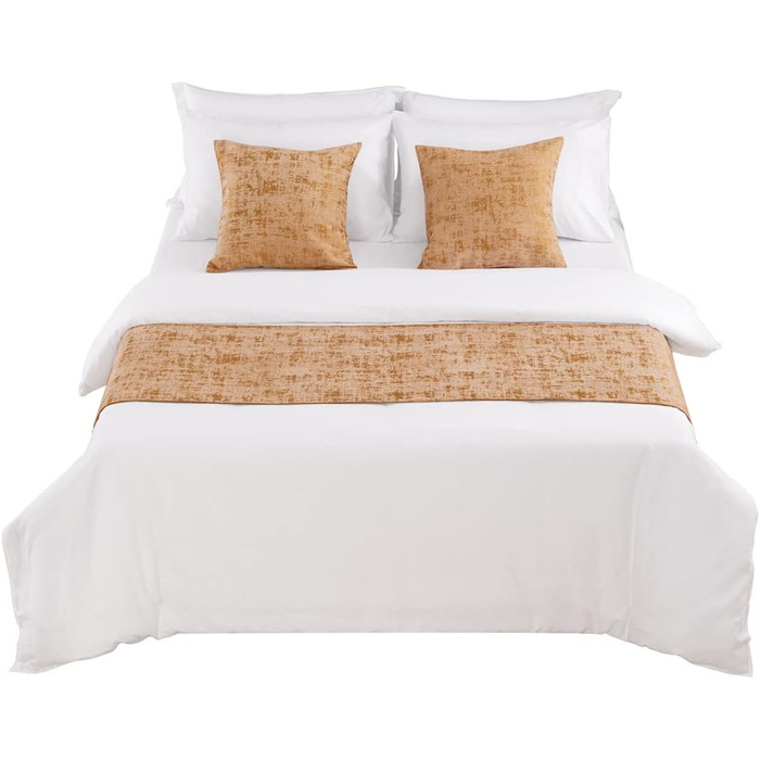 Доріжка та шарф AMBERIS золотистий, шеніл міцний декоративний шарф для дому та готелю (наволочки продаються окремо) золотистий 50 x 210 см (для ліжка 1,5 м)