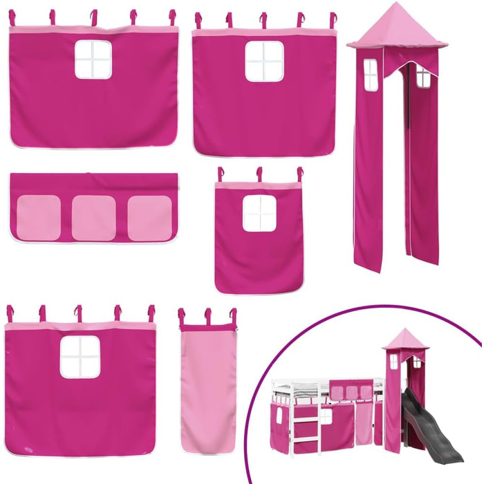 Дитяче ліжко-горище з вежею рожеве 90x200 см з масиву сосни