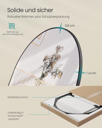 Дзеркало SONGMICS на весь зріст, 160 x 50 см, вигнуте дзеркало-стійка, рама з алюмінієвого сплаву, загартоване скло, для спальні, вітальні, шафи, чорний колір LFM031B01 160L x 50B см