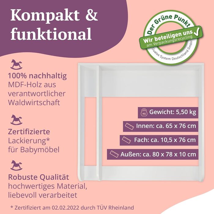 Пеленальний матрацик сумісний з комодами IKEA Malm тощо. 80x78x10 см Пеленальний матрацик з перегородкою з білого дерева МДФ Пелен